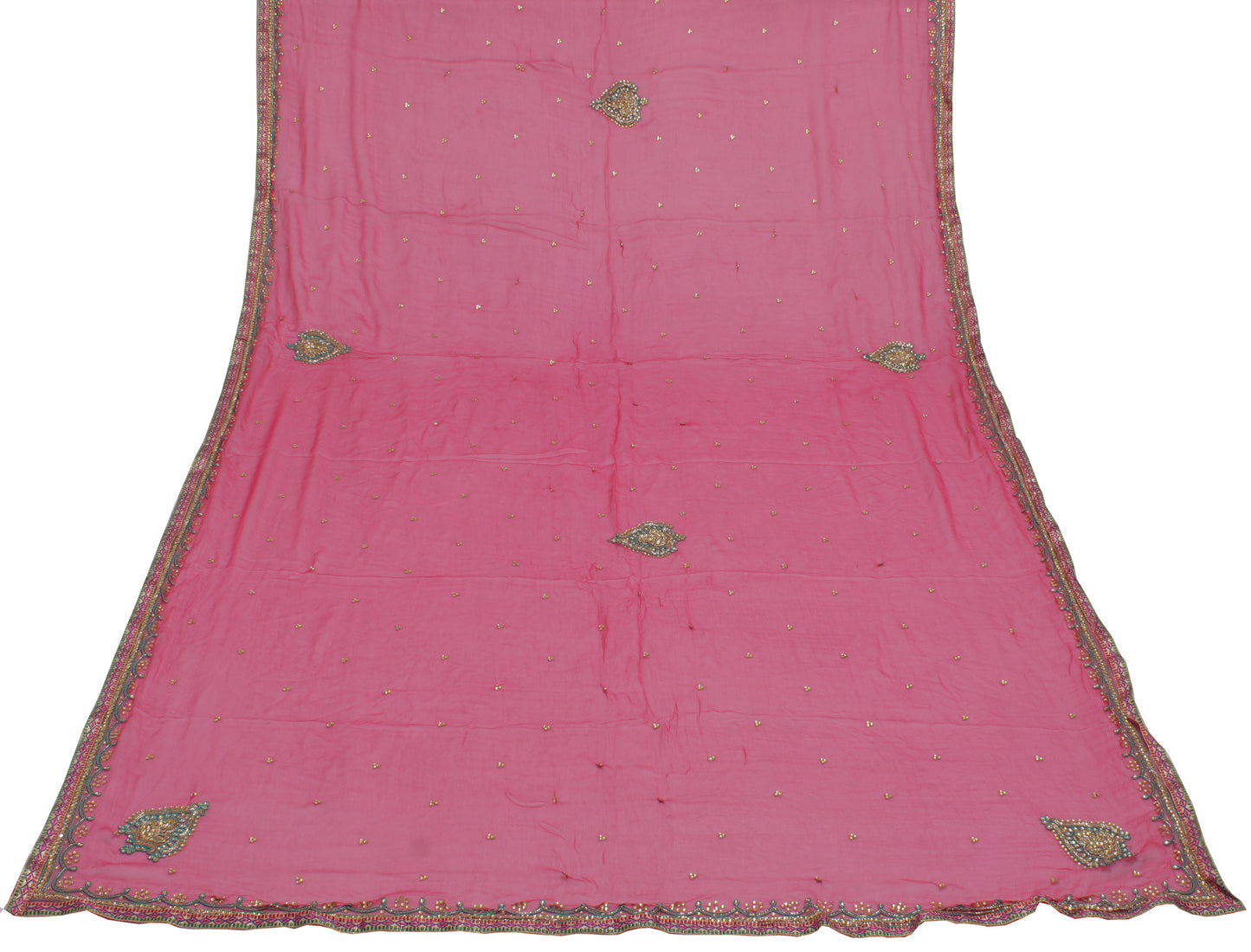 Sushila Vintage Pink Indian Dupatta Pure Chiffon Silk Embroidered Long Stole