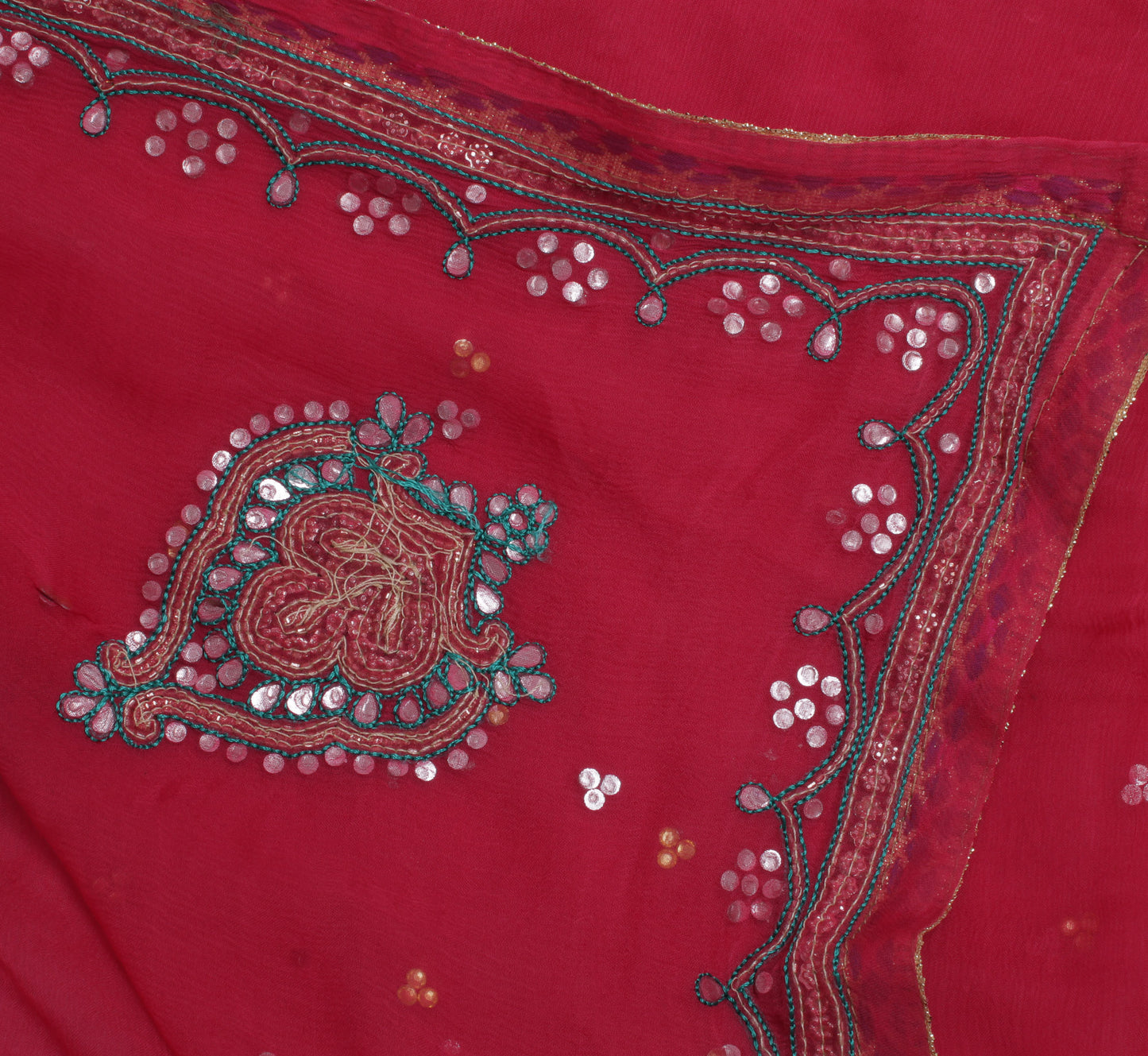 Sushila Vintage Pink Indian Dupatta Pure Chiffon Silk Embroidered Long Stole