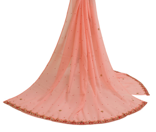 Sushila Vintage Pink Dupatta Blend Georgette Silk Hand Beaded Long Stole Veli