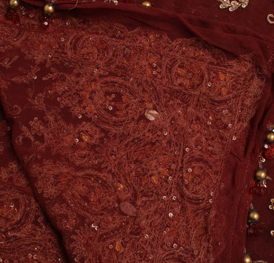 FREE SHIPPING Indian Vintage Heavy 2024 Maroon Dupatta Net Mesh Long Stole Hand Embroidered Scarves Zardozi/ Dabka Zari Sequins Stole