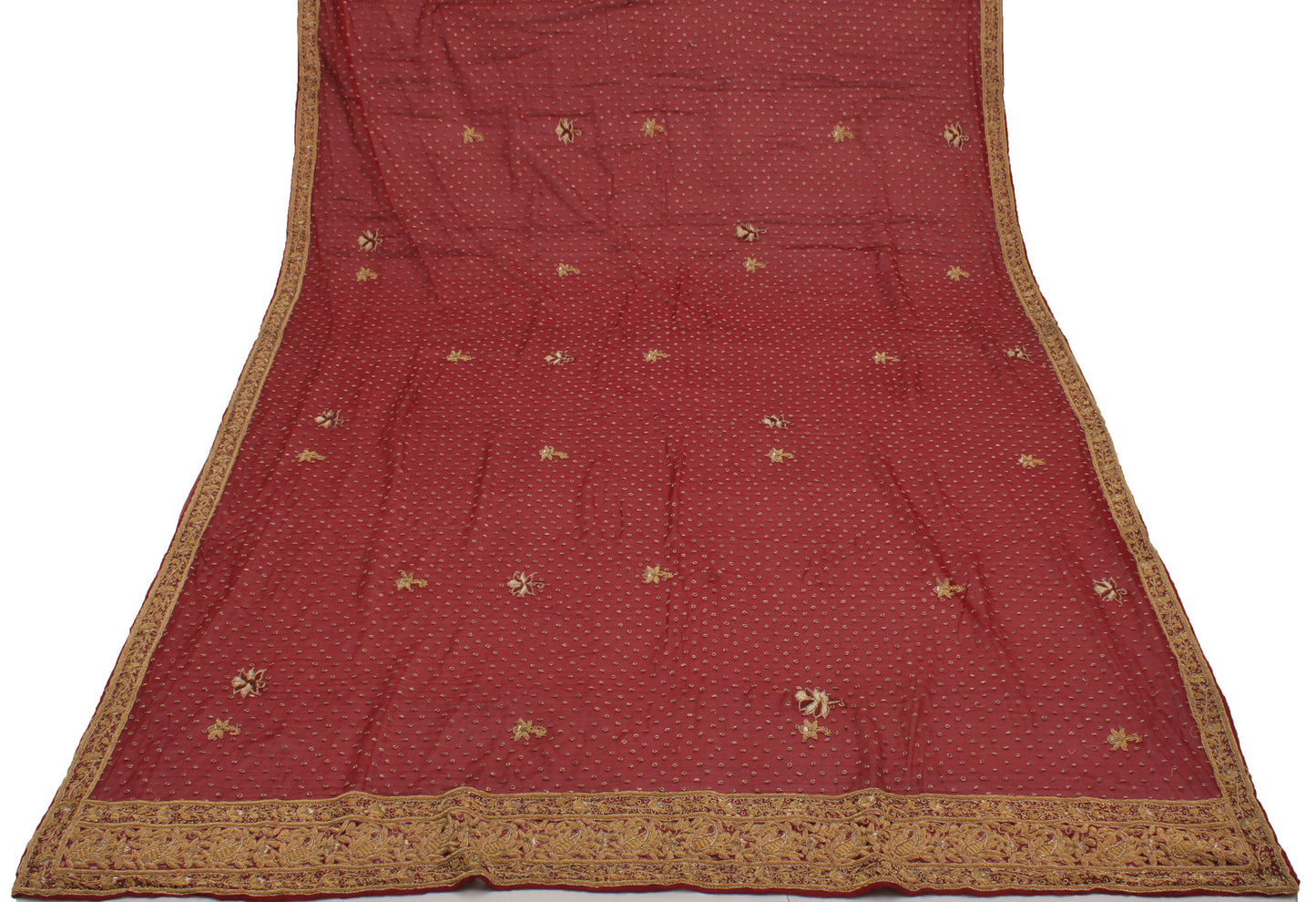 Sushila Vintage Maroon Heavy Dupatta Pure Chiffon Silk Hand Beaded  Long Stole