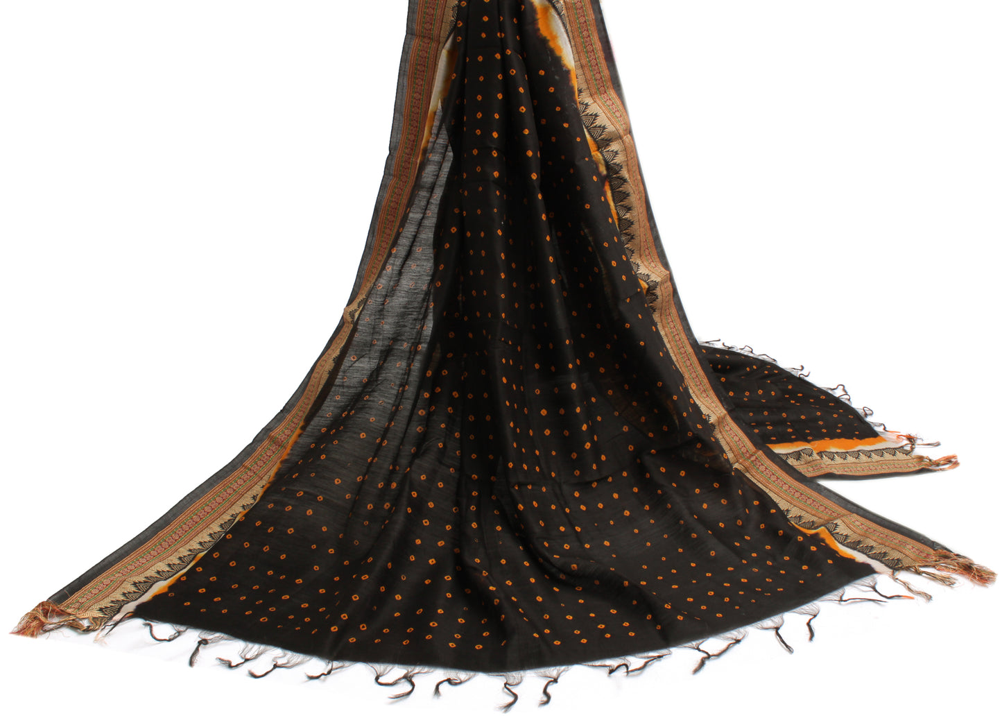 Sushila Vintage Black Indian Dupatta Blend Cotton Bandhani Printed Long Stole