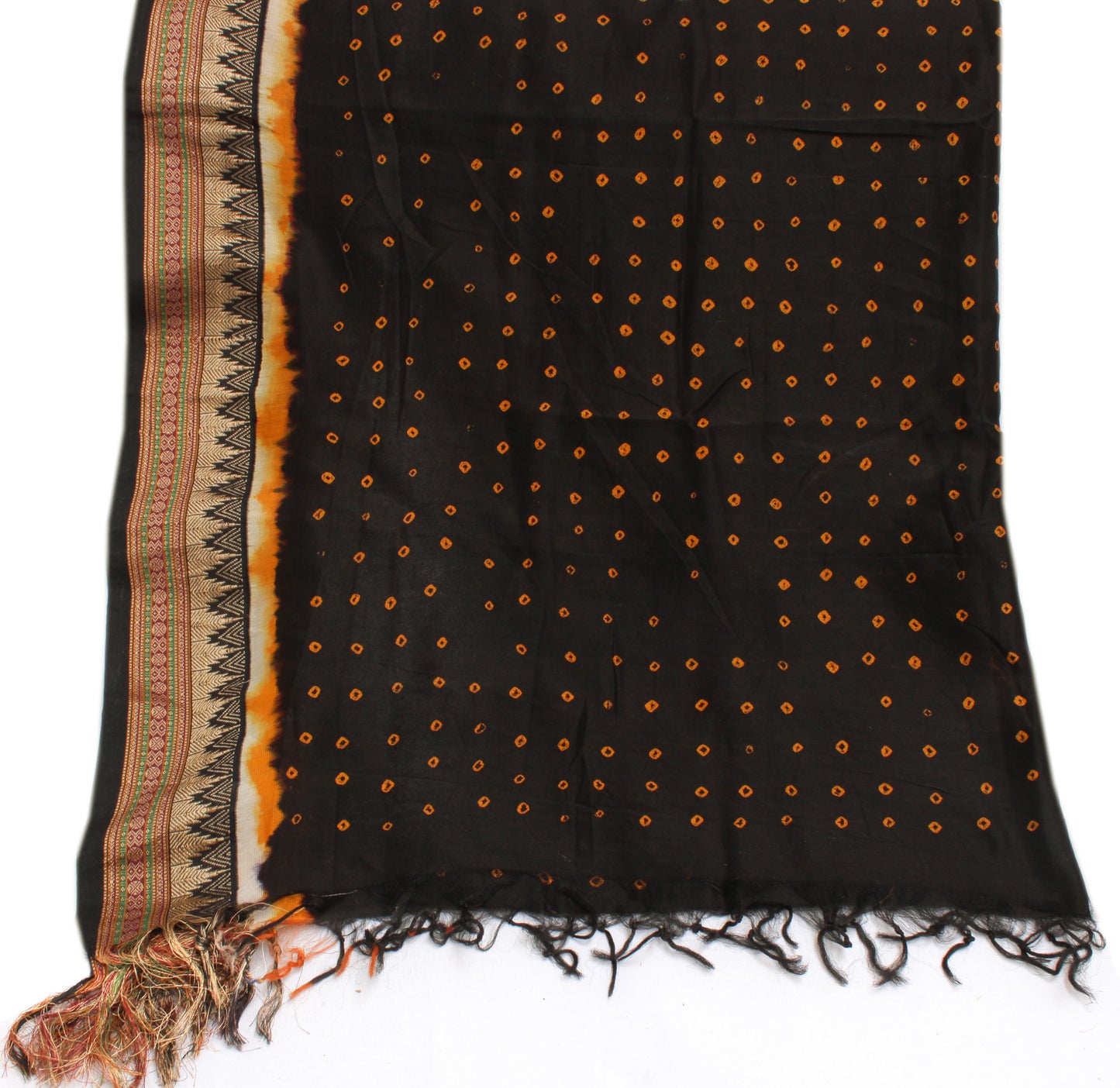 Sushila Vintage Black Indian Dupatta Blend Cotton Bandhani Printed Long Stole