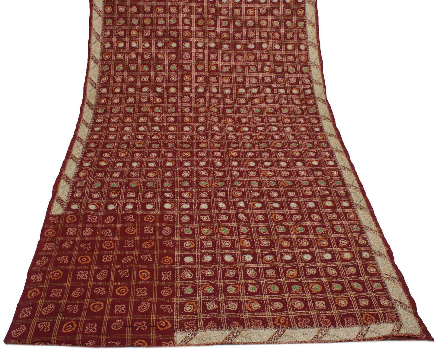 Sushila Vintage Maroon Dupatta Pure Georgette Silk Hand Beaded Long Scarves