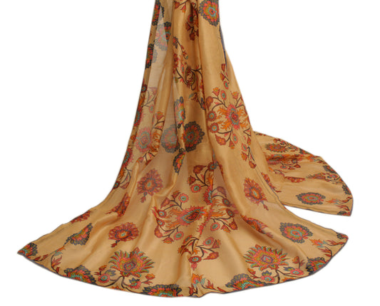 Sushila Vintage Cream Indian Dupatta 100% Pure Cotton Printed Long Stole Hijab