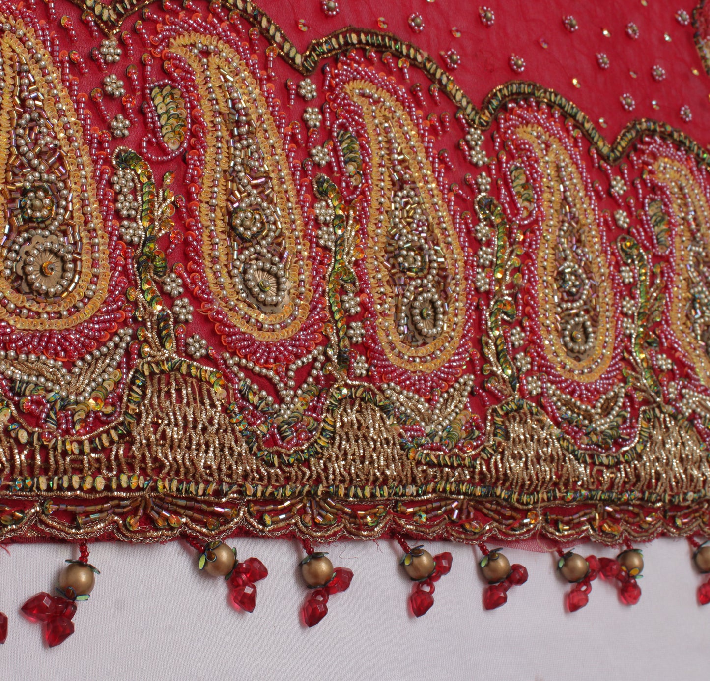 Sushila Vintage Red Heavy Dupatta Pure Georgette Silk Hand Beaded Long Stole