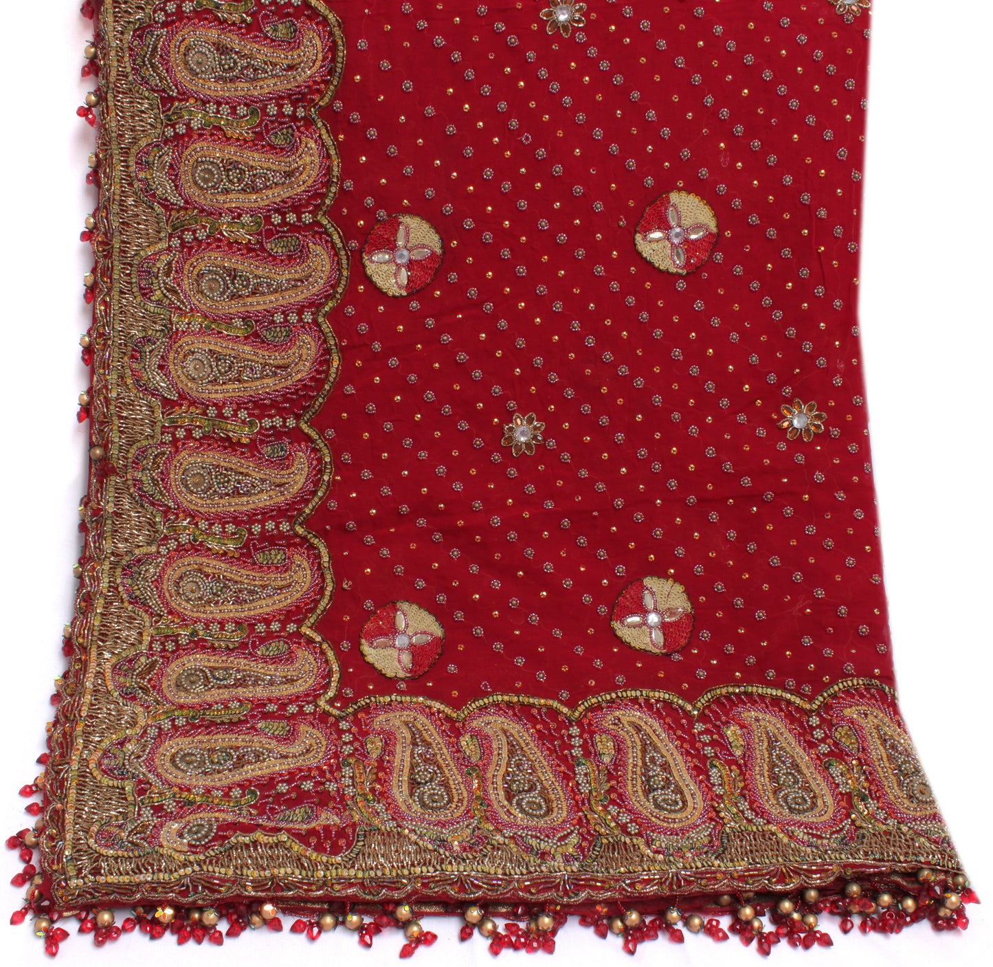 Sushila Vintage Red Heavy Dupatta Pure Georgette Silk Hand Beaded Long Stole