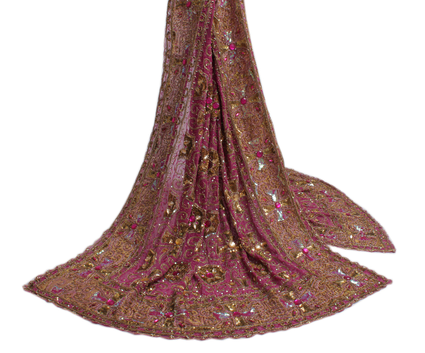 Sushila Vintage Purple Heavy Dupatta Blend Georgette Silk Hand Beaded Long Stole