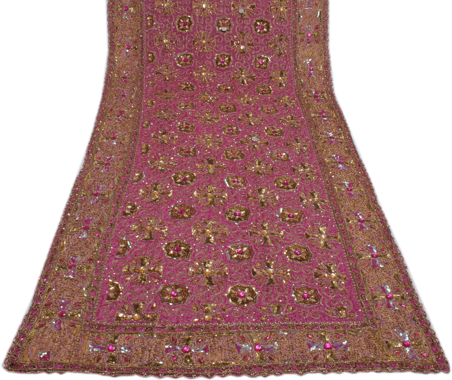 Sushila Vintage Purple Heavy Dupatta Blend Georgette Silk Hand Beaded Long Stole