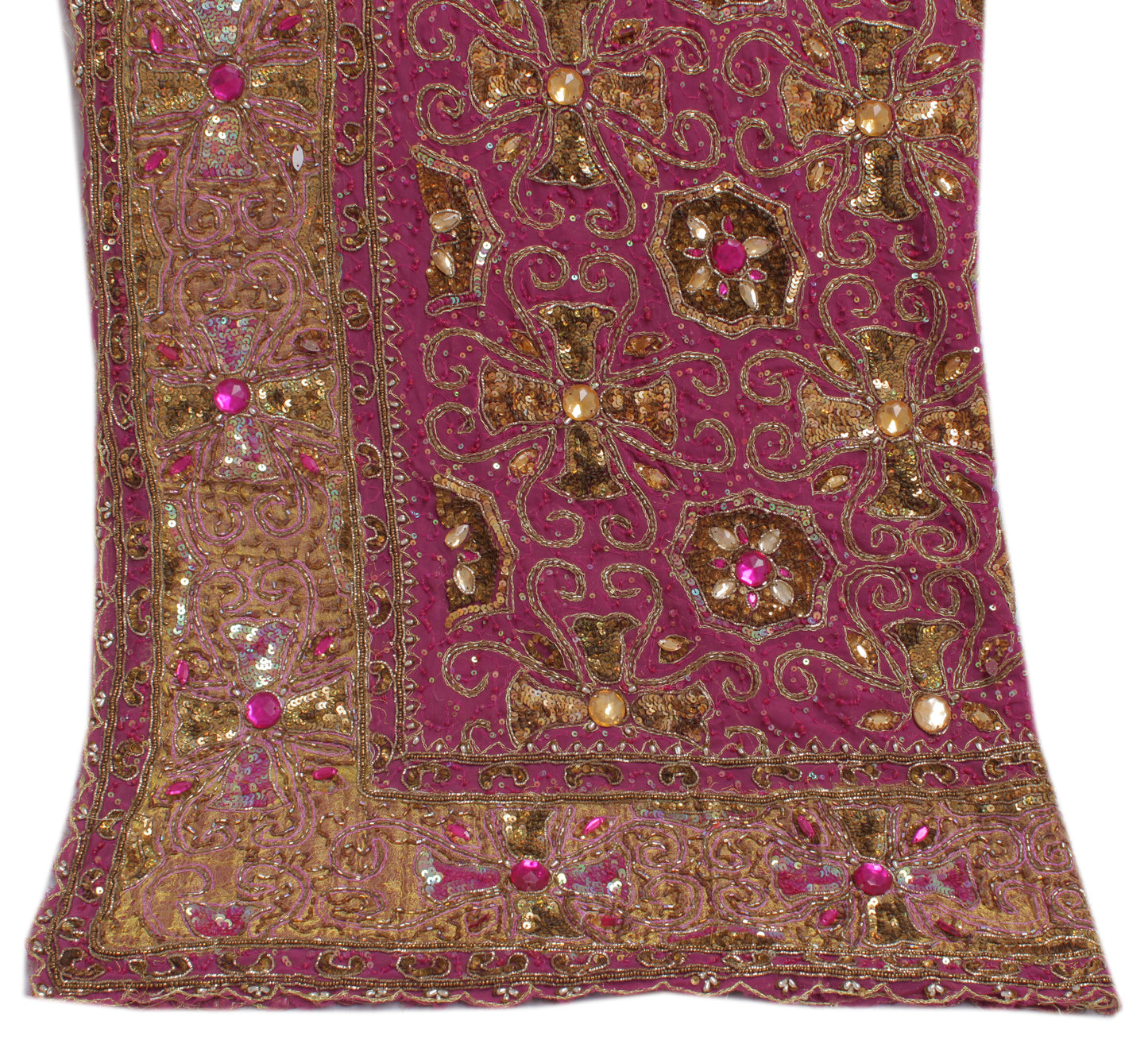 Sushila Vintage Purple Heavy Dupatta Blend Georgette Silk Hand Beaded Long Stole