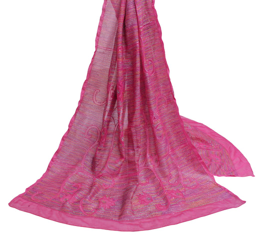 Sushila Vintage Pink Dupatta Blend Chiffon Silk Sequins Embroidered Long Stole