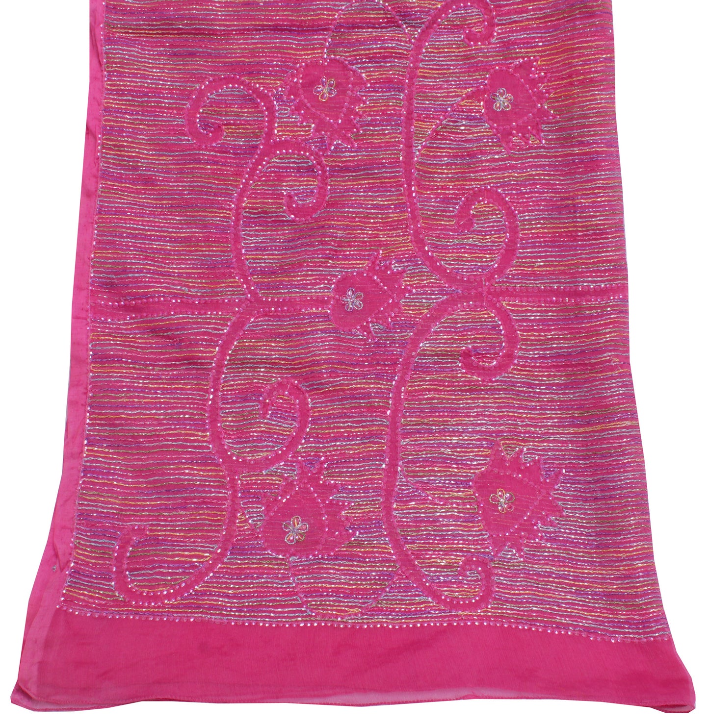 Sushila Vintage Pink Dupatta Blend Chiffon Silk Sequins Embroidered Long Stole