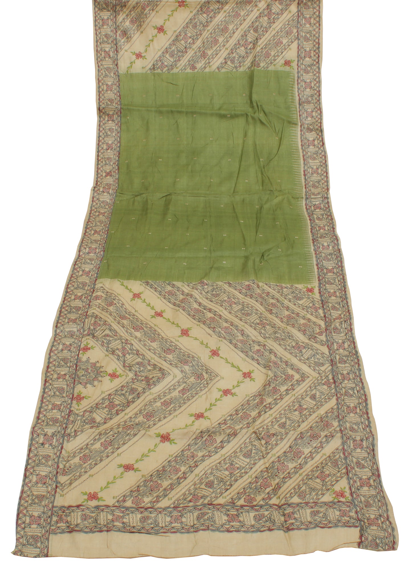 Sushila Vintage Green Indian Dupatta 100% Pure Silk Printed Long Stole Hijab