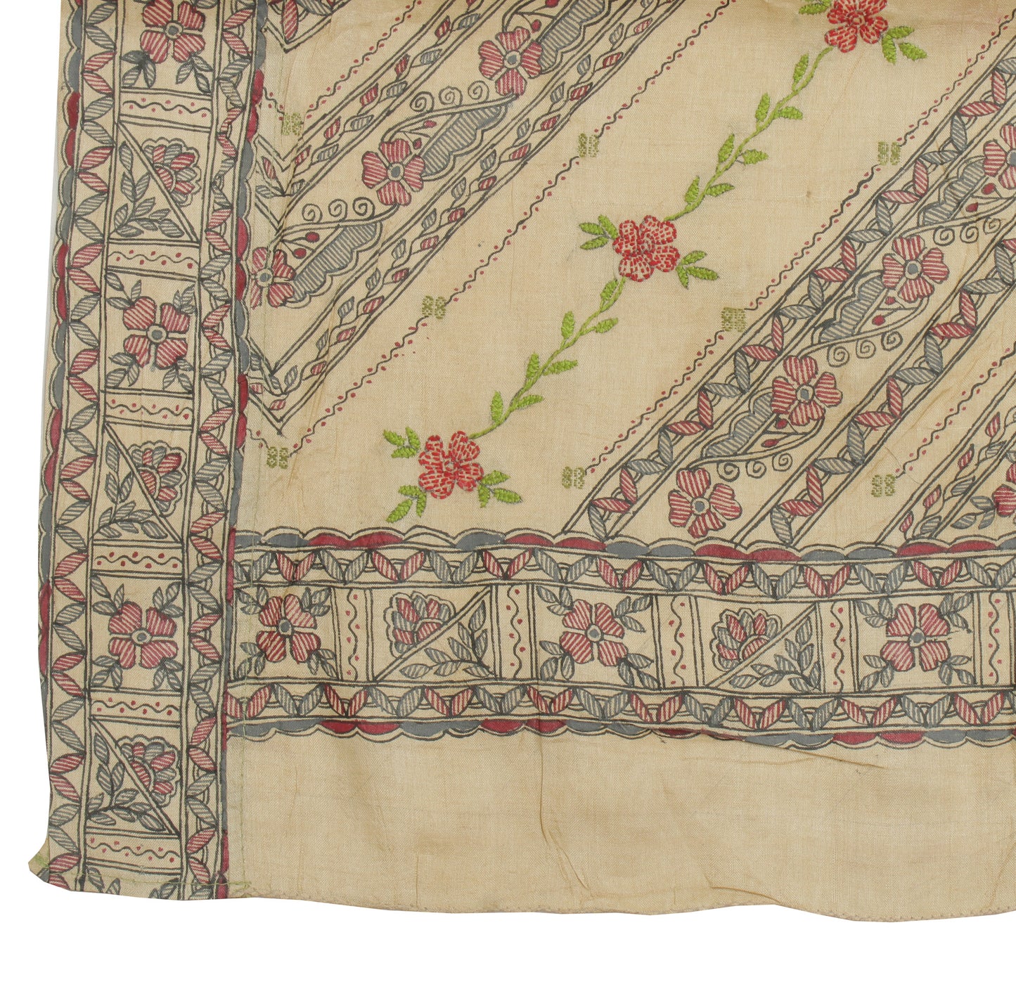 Sushila Vintage Green Indian Dupatta 100% Pure Silk Printed Long Stole Hijab