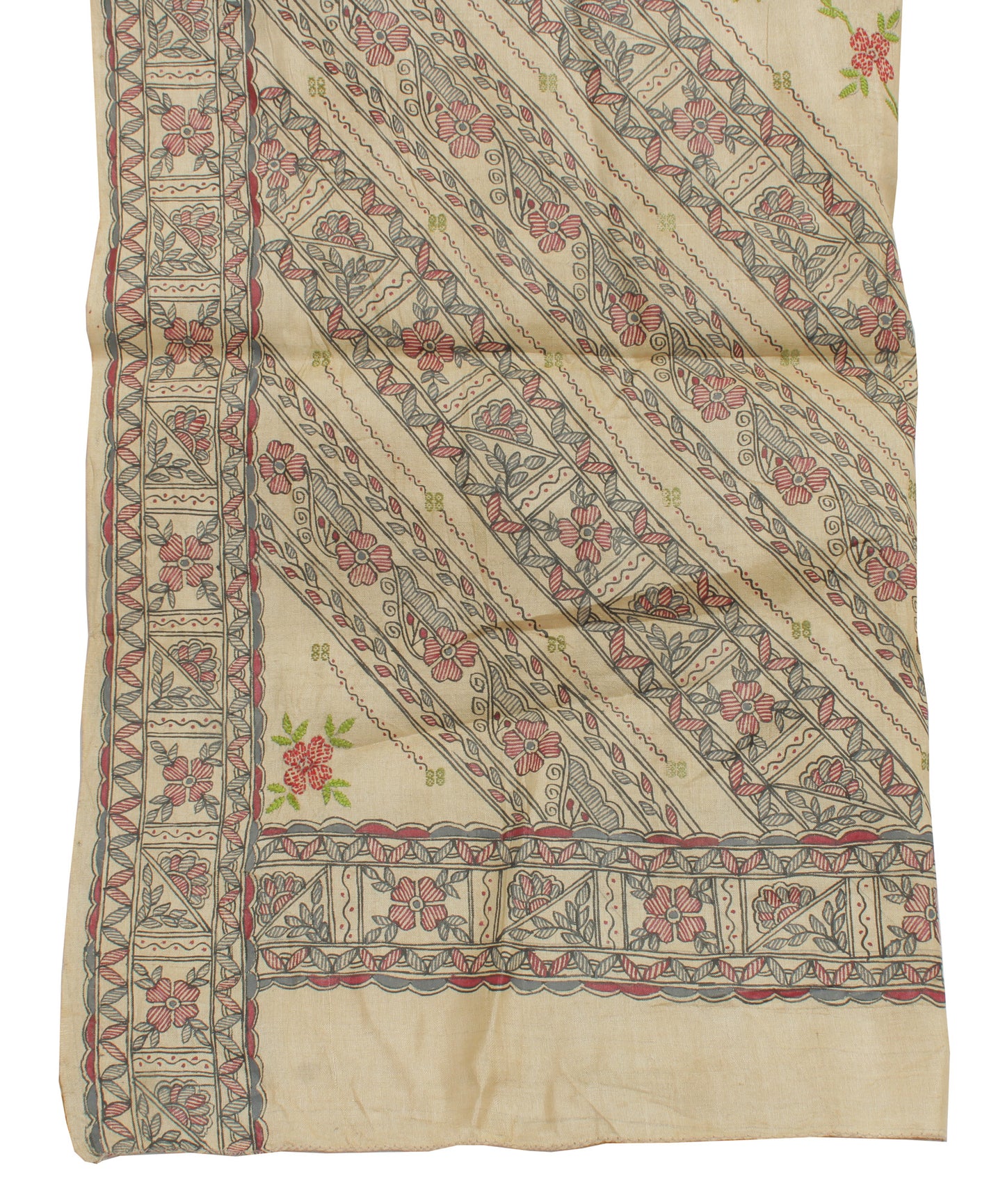 Sushila Vintage Green Indian Dupatta 100% Pure Silk Printed Long Stole Hijab