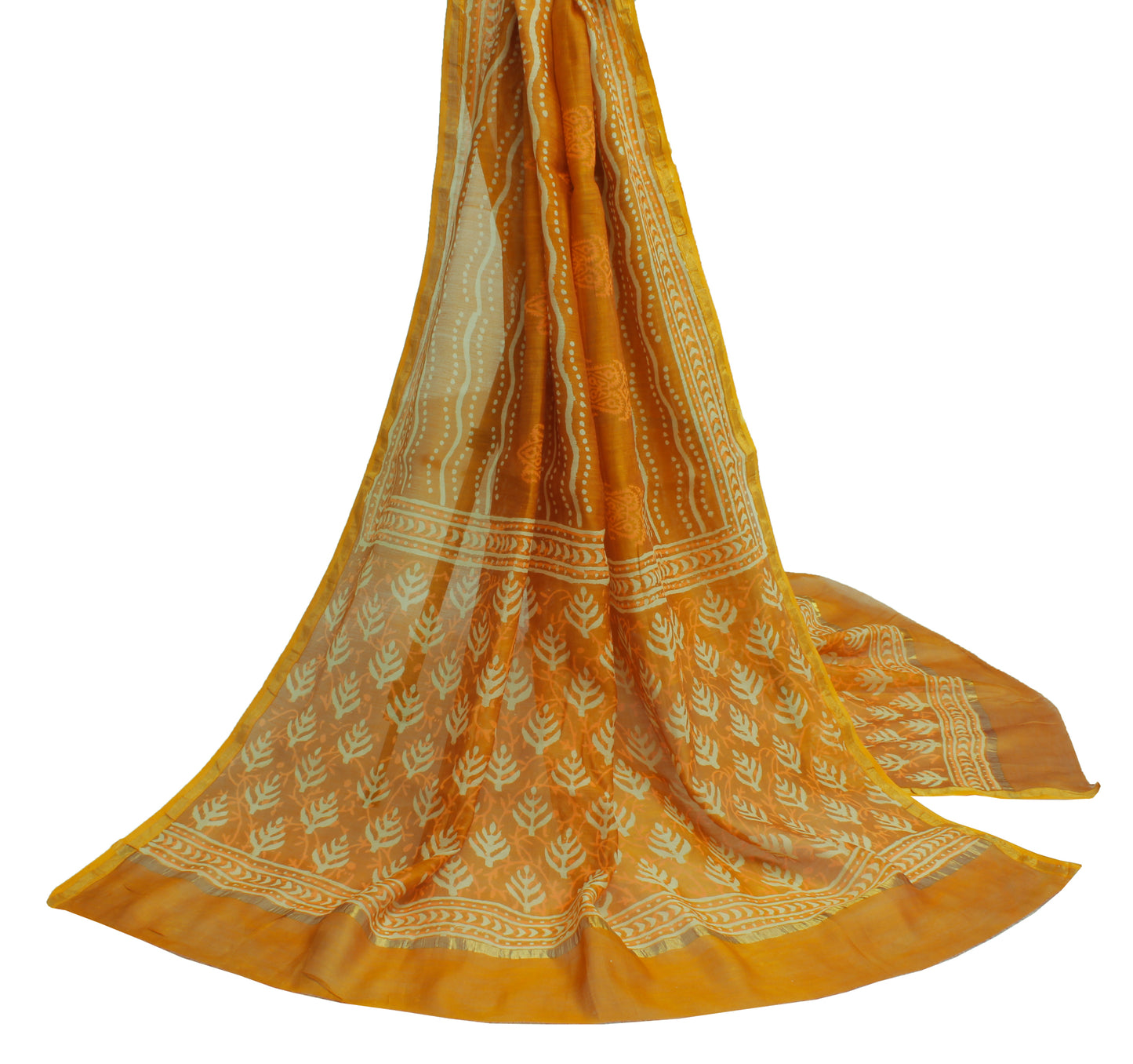 Sushila Vintage Mustard Dupatta 100% Pure Cotton Printed Long Stole Scarves