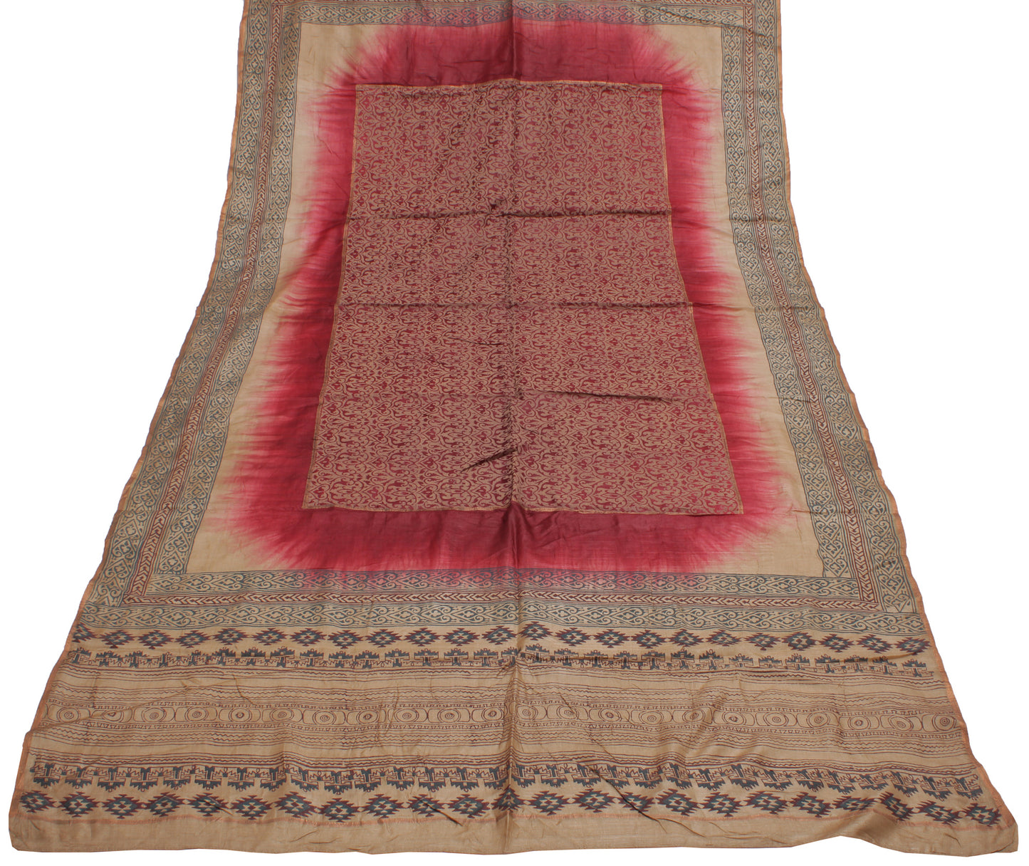 Sushila Vintage Cream Dupatta 100% Pure Silk Printed Long Stole Scarves Hijab