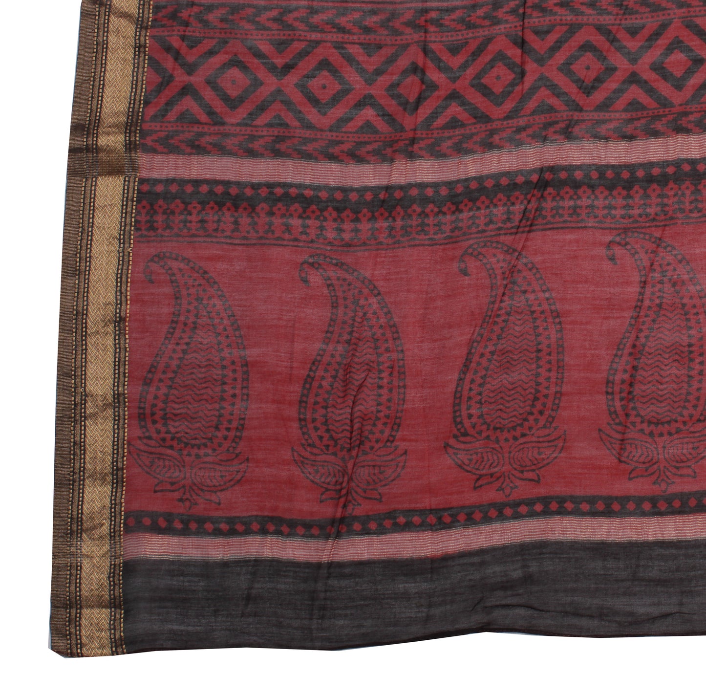 Sushila Vintage Maroon Indian Dupatta Pure Cotton Printed Long Stole Hijab Veil