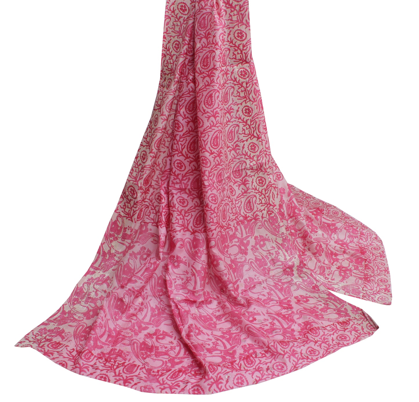 Sushila Vintage Pink Dupatta 100% Pure Silk Printed & Woven Long Stole Scarves