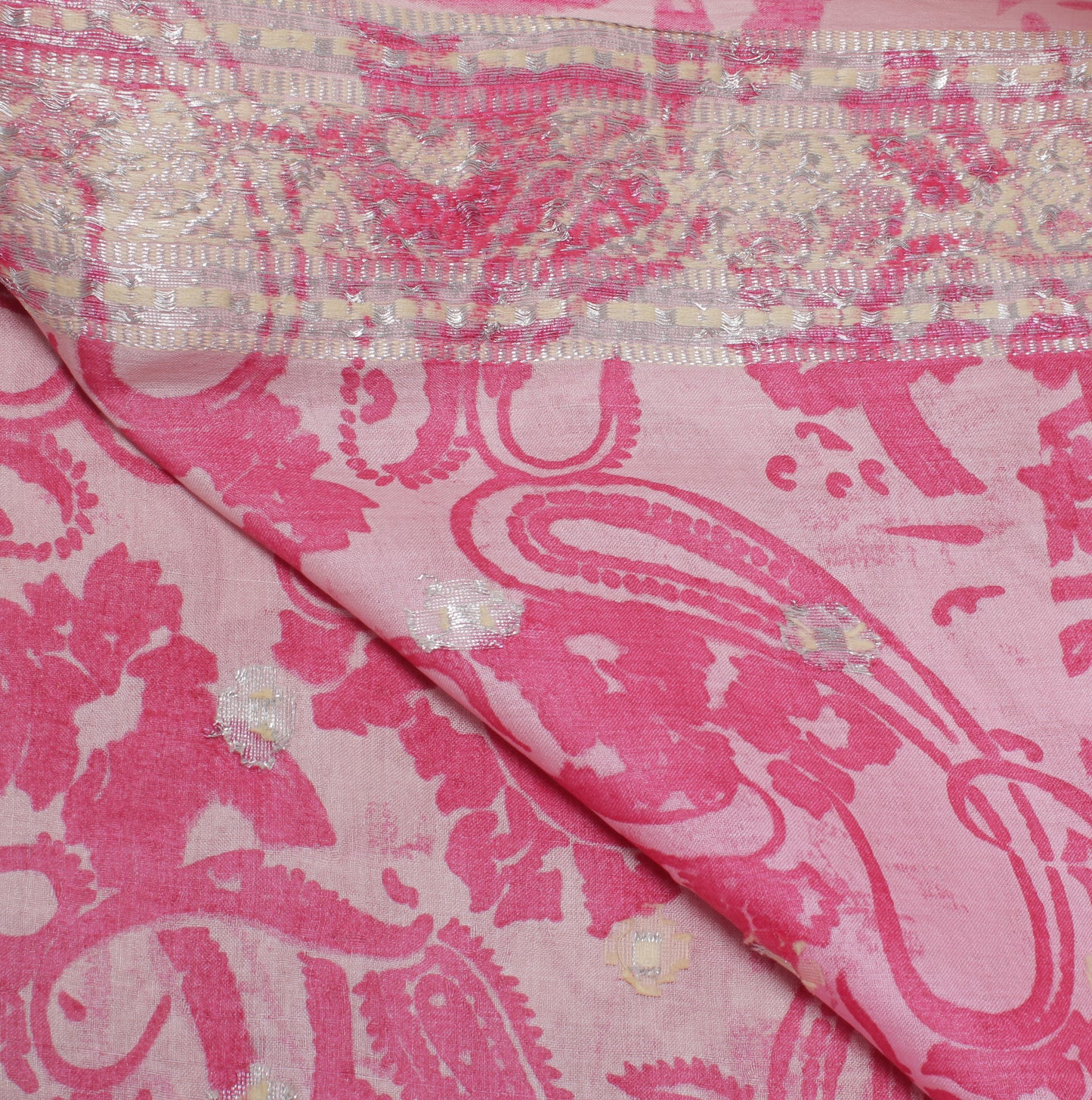 Sushila Vintage Pink Dupatta 100% Pure Silk Printed & Woven Long Stole Scarves