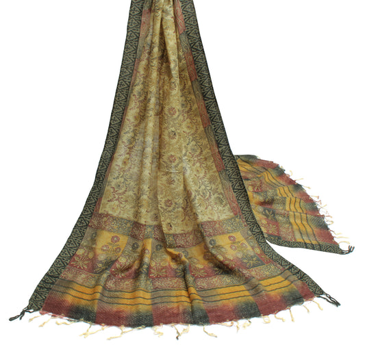 Sushila Vintage Cream Dupatta 100% Pure Woolen Printed Long Stole Hijab Scarves