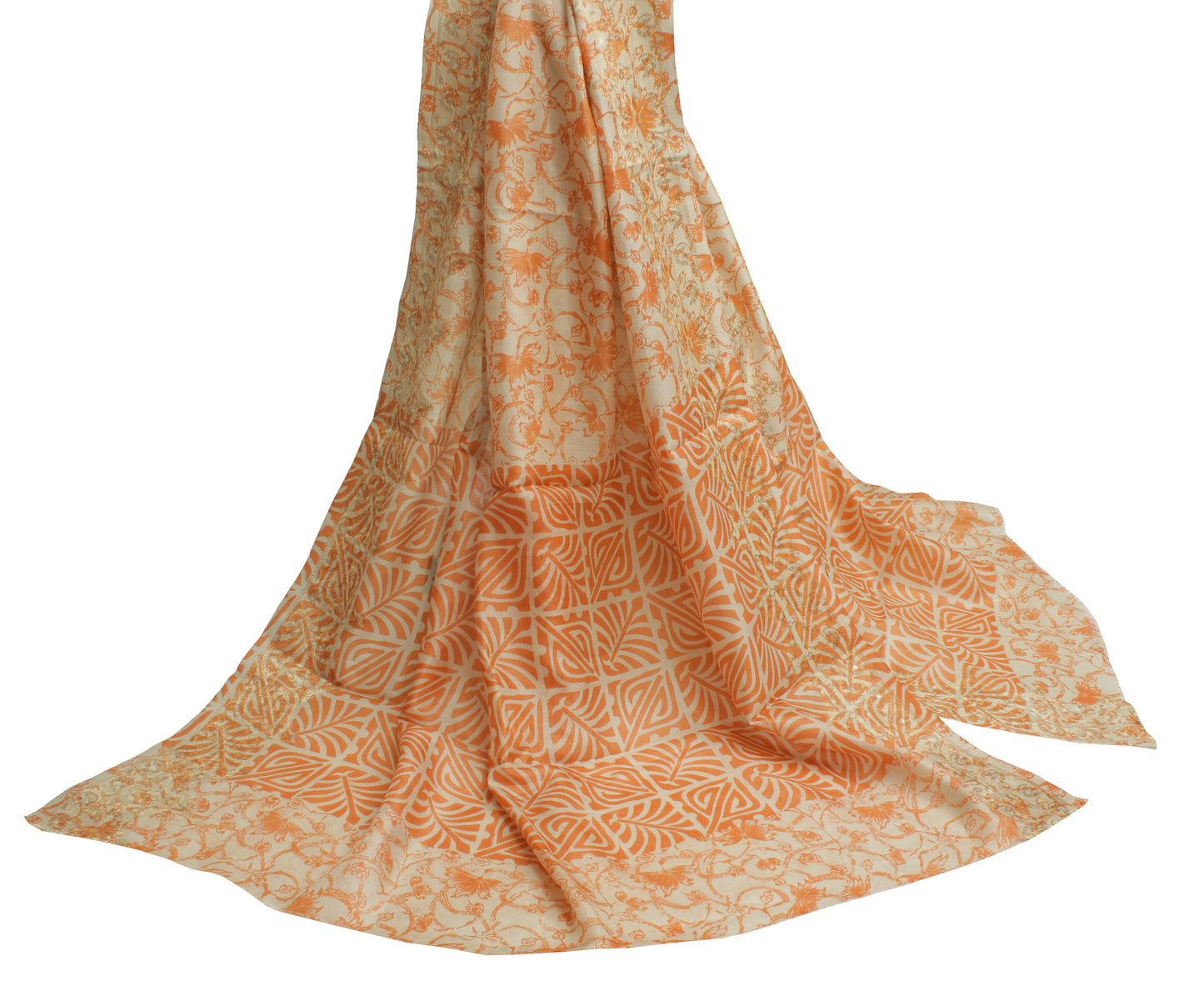 Sushila Vintage Cream Dupatta Pure Silk Printed & Woven Long Stole Scarves