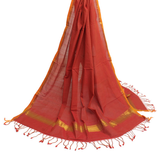 Sushila Vintage Red Indian Dupatta Pure Cotton Woven Long Stole Hijab Veil