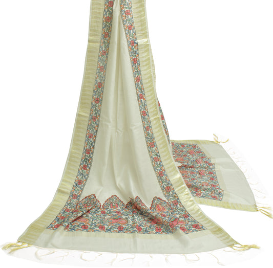 Sushila Vintage White Indian Dupatta Blend Cotton Printed & Woven Long Stole