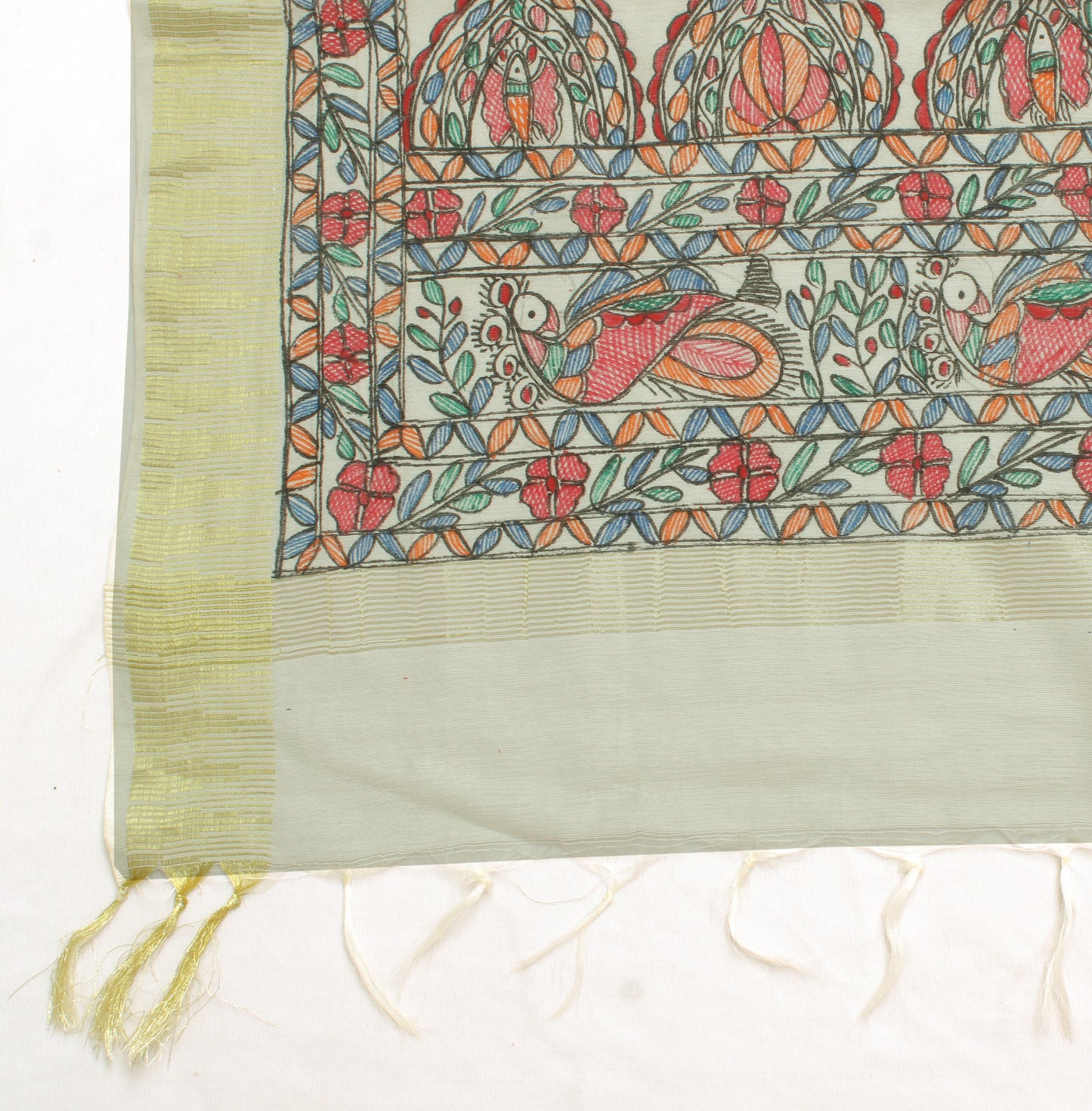 Sushila Vintage White Indian Dupatta Blend Cotton Printed & Woven Long Stole