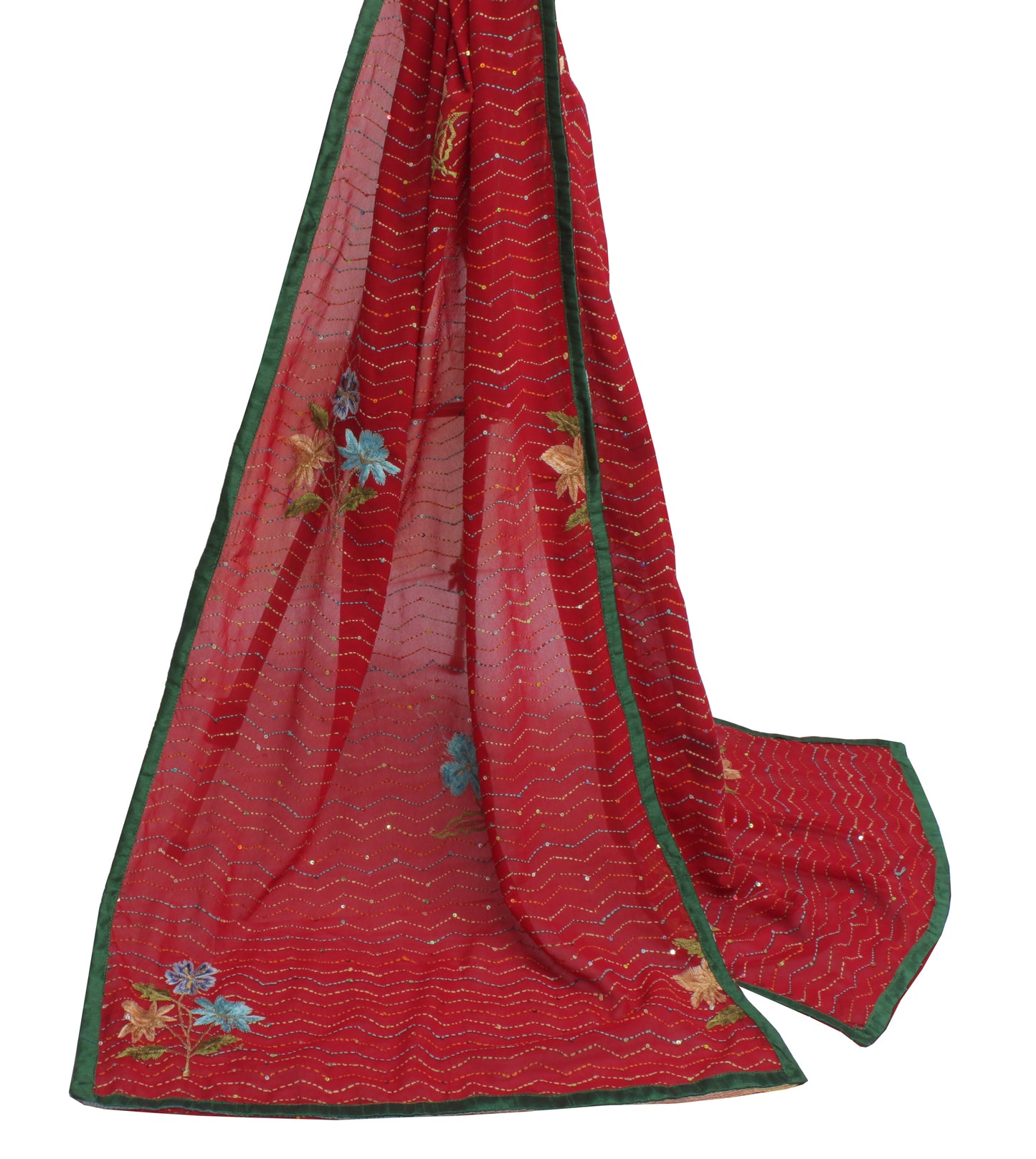 Sushila Vintage Red Dupatta Blend Georgette Silk Embroidered Long Stole Scarves