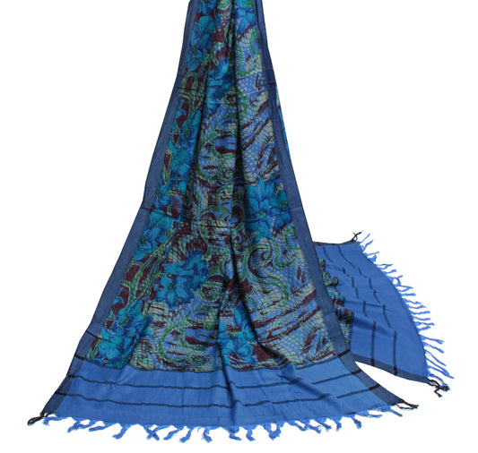 Sushila Vintage Blue Dupatta Pure Woolen Woven & Printed Long Stole Scarves