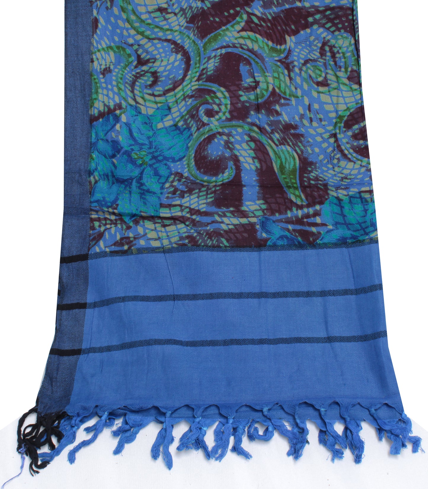 Sushila Vintage Blue Dupatta Pure Woolen Woven & Printed Long Stole Scarves