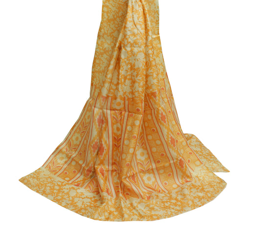 Sushila Vintage Orange Dupatta 100% Pure Silk Printed & Woven Long Stole Veil