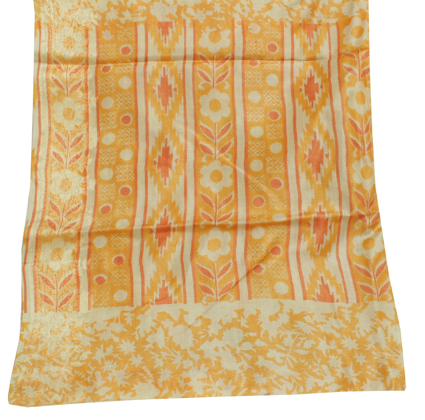 Sushila Vintage Orange Dupatta 100% Pure Silk Printed & Woven Long Stole Veil