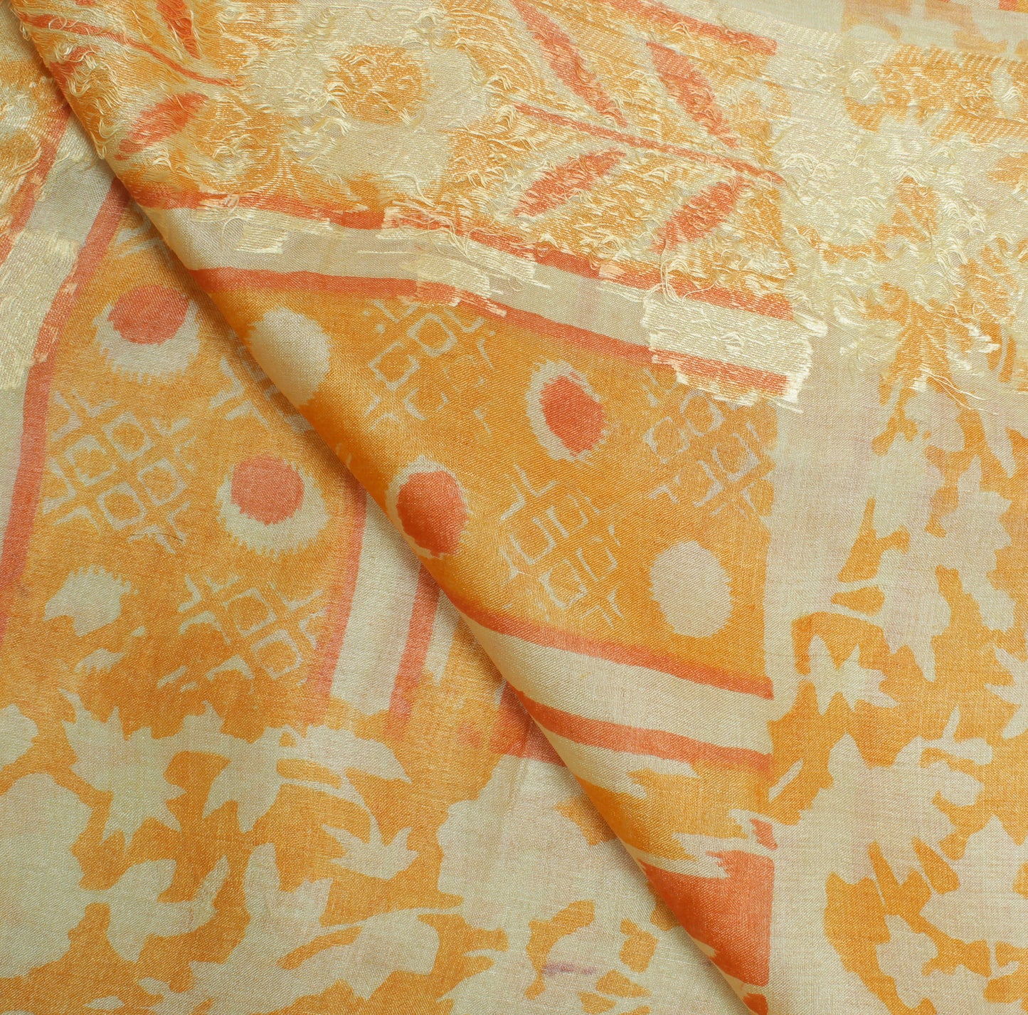 Sushila Vintage Orange Dupatta 100% Pure Silk Printed & Woven Long Stole Veil