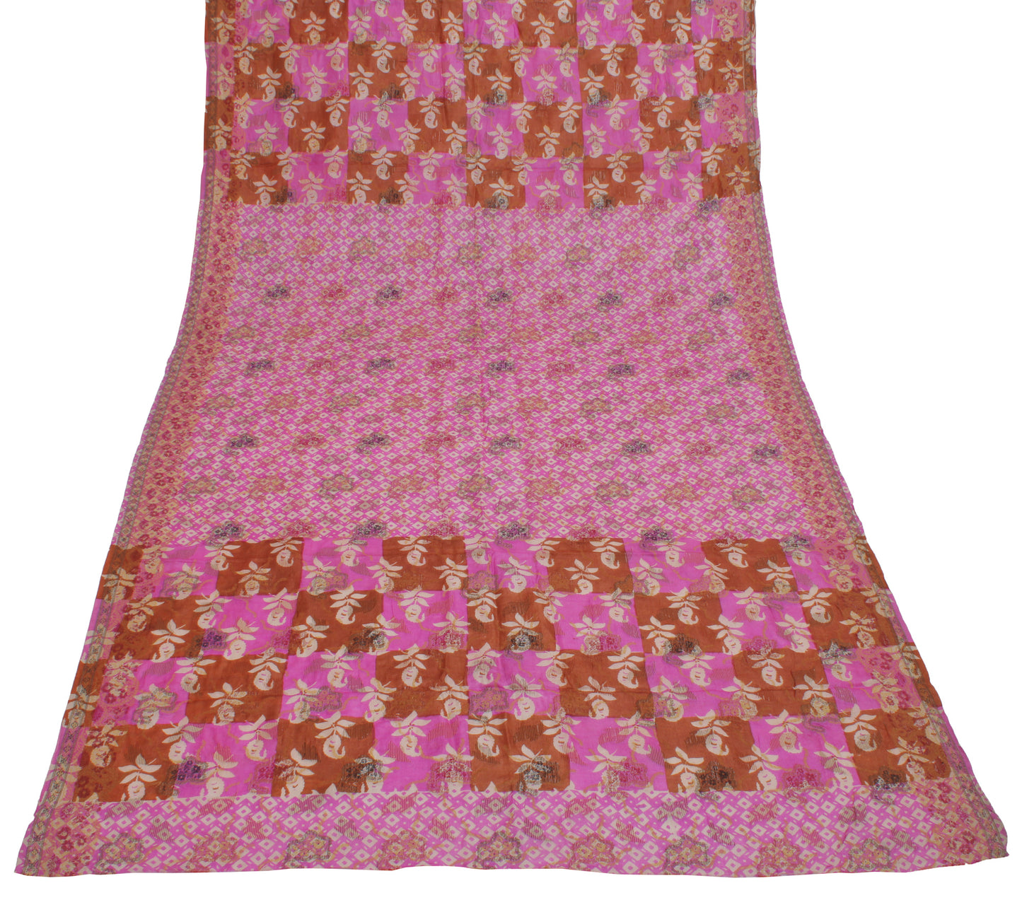 Sushila Vintage Pink Dupatta 100% Pure Silk Printed & Woven Long Stole Scarves