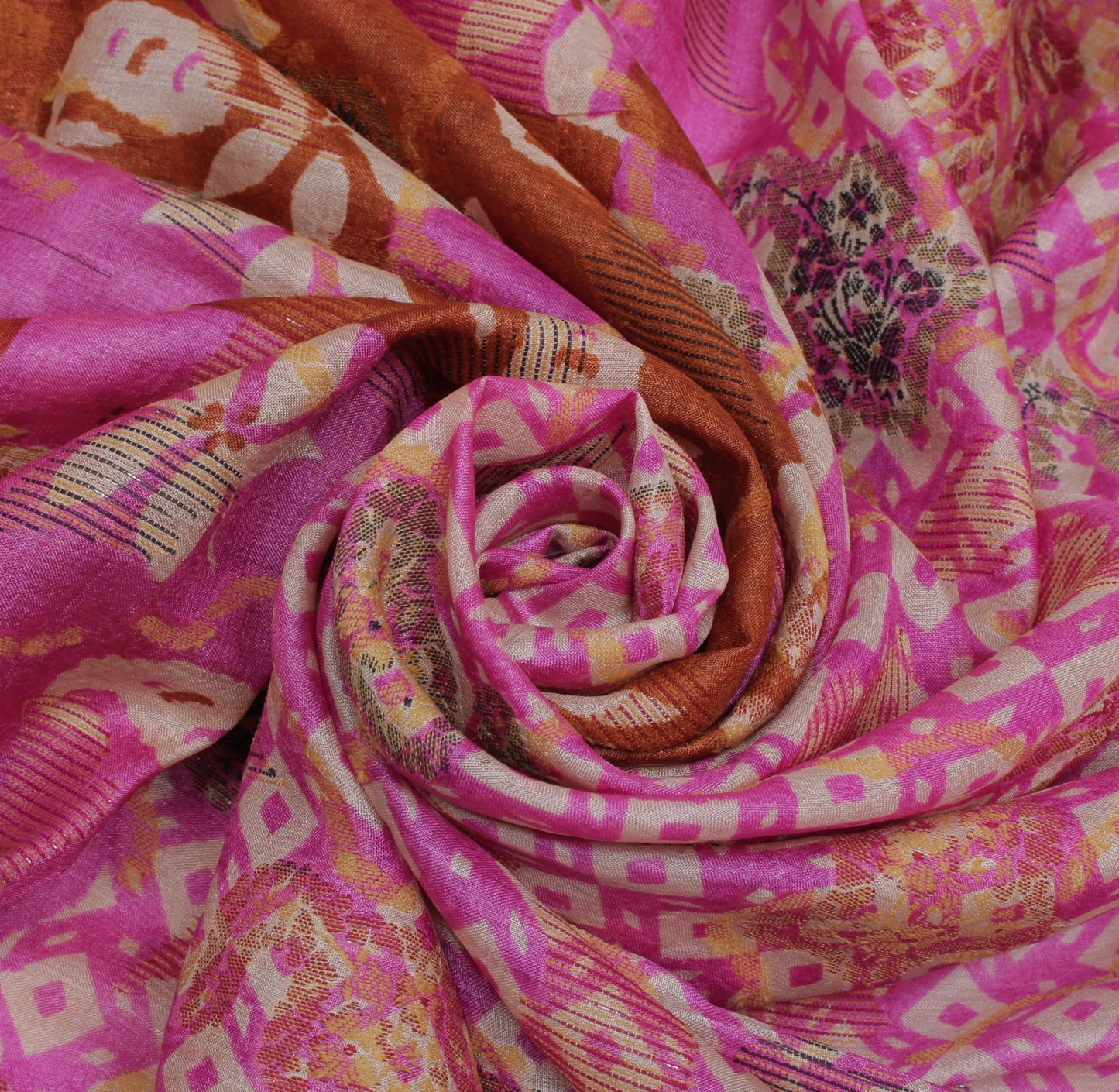 Sushila Vintage Pink Dupatta 100% Pure Silk Printed & Woven Long Stole Scarves