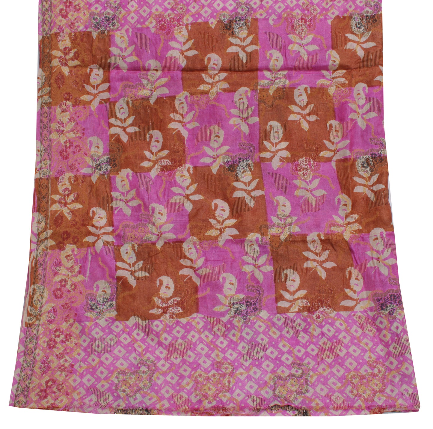 Sushila Vintage Pink Dupatta 100% Pure Silk Printed & Woven Long Stole Scarves