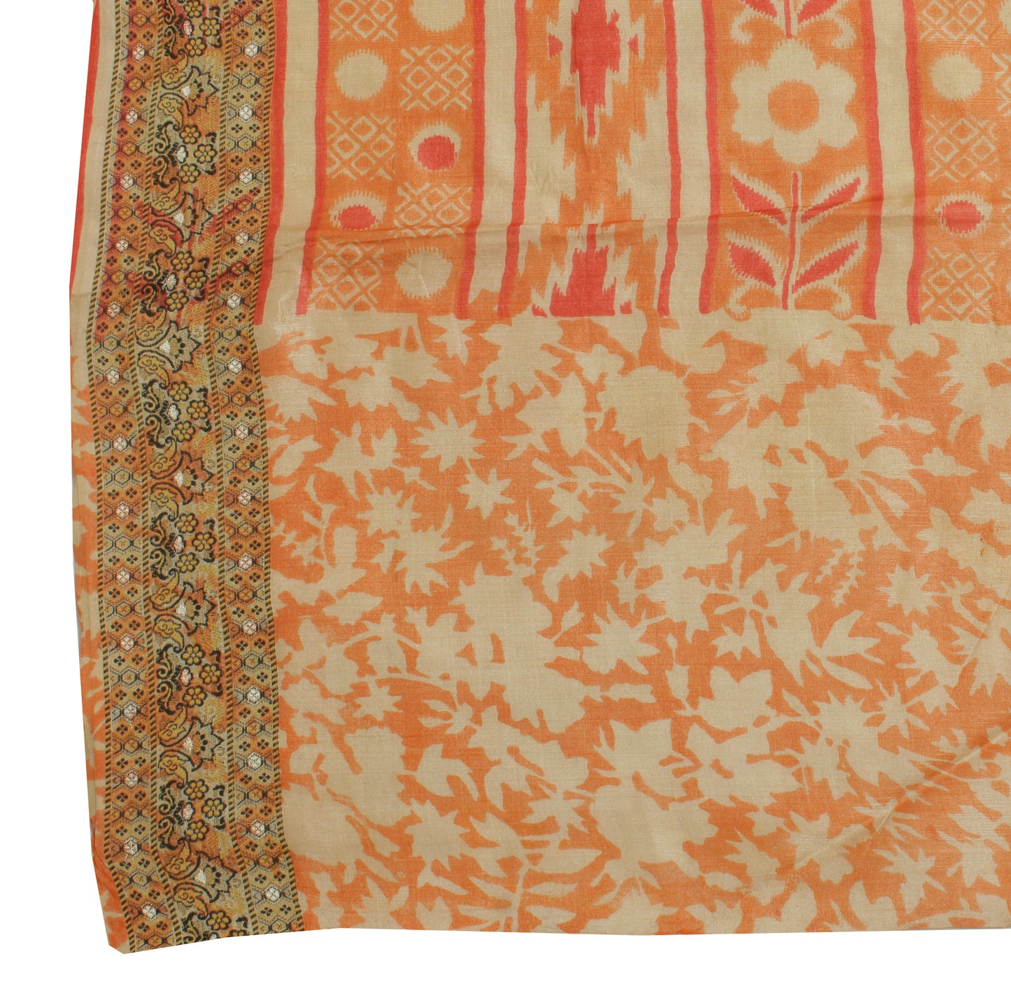 Sushila Vintage Orange Indian Dupatta 100% Pure Silk Printed Long Stole Hijab