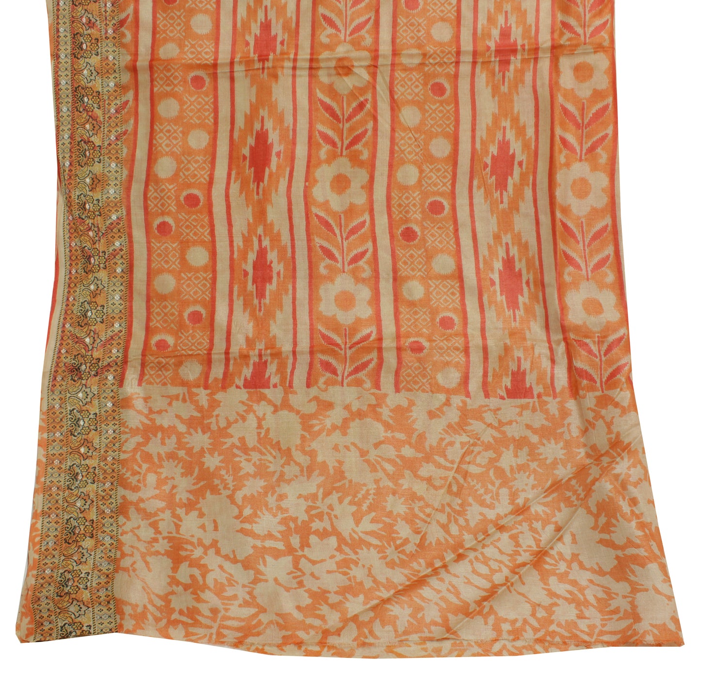 Sushila Vintage Orange Indian Dupatta 100% Pure Silk Printed Long Stole Hijab