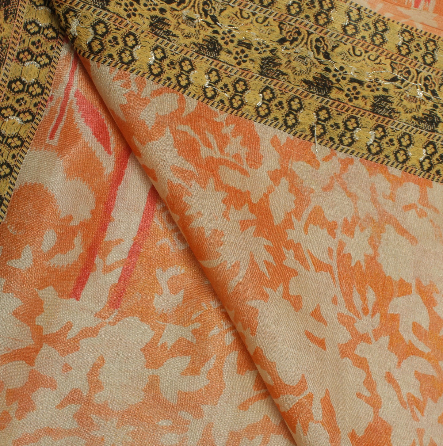 Sushila Vintage Orange Indian Dupatta 100% Pure Silk Printed Long Stole Hijab