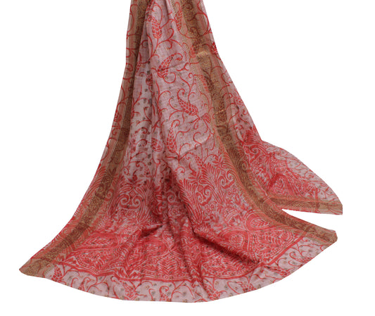 Sushila Vintage Indian Dupatta 100% Pure Silk Woven & Printed Long Stole Hijab