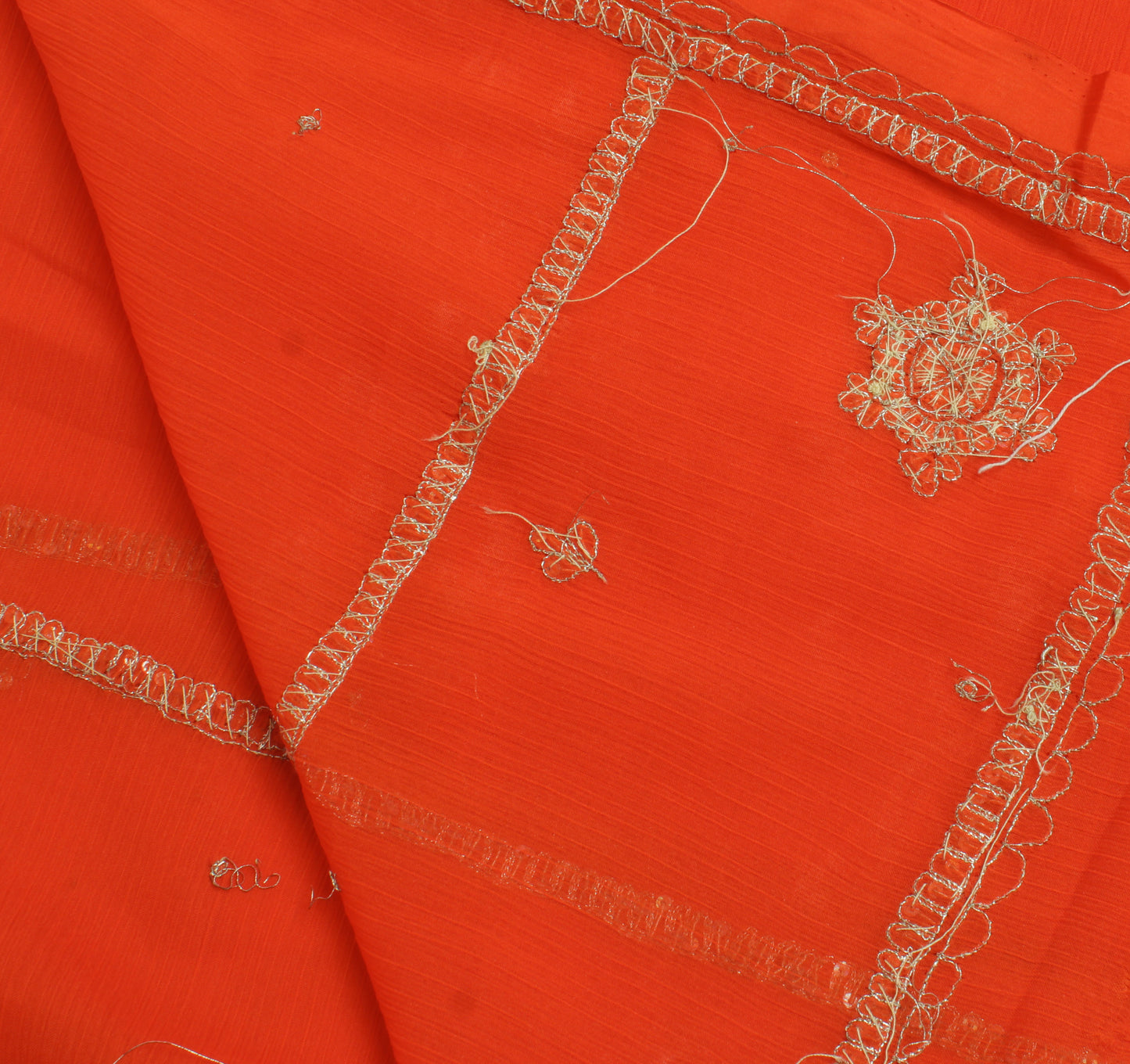 Sushila Vintage Orange Dupatta Blend Chiffon Silk Hand Beaded Zardozi Long Stole