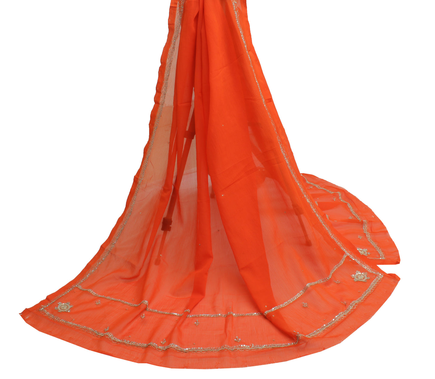 Sushila Vintage Orange Dupatta Blend Chiffon Silk Hand Beaded Zardozi Long Stole