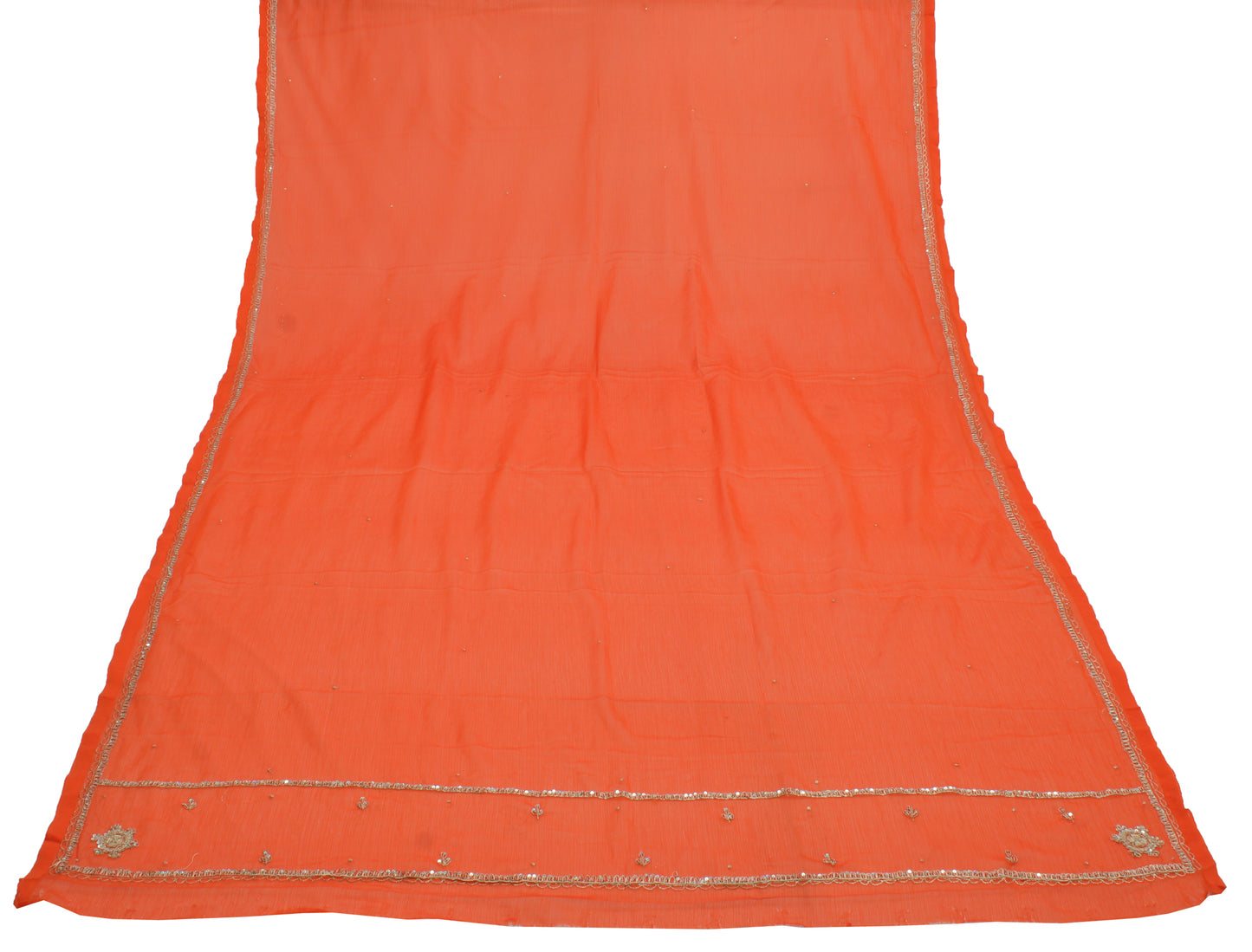 Sushila Vintage Orange Dupatta Blend Chiffon Silk Hand Beaded Zardozi Long Stole