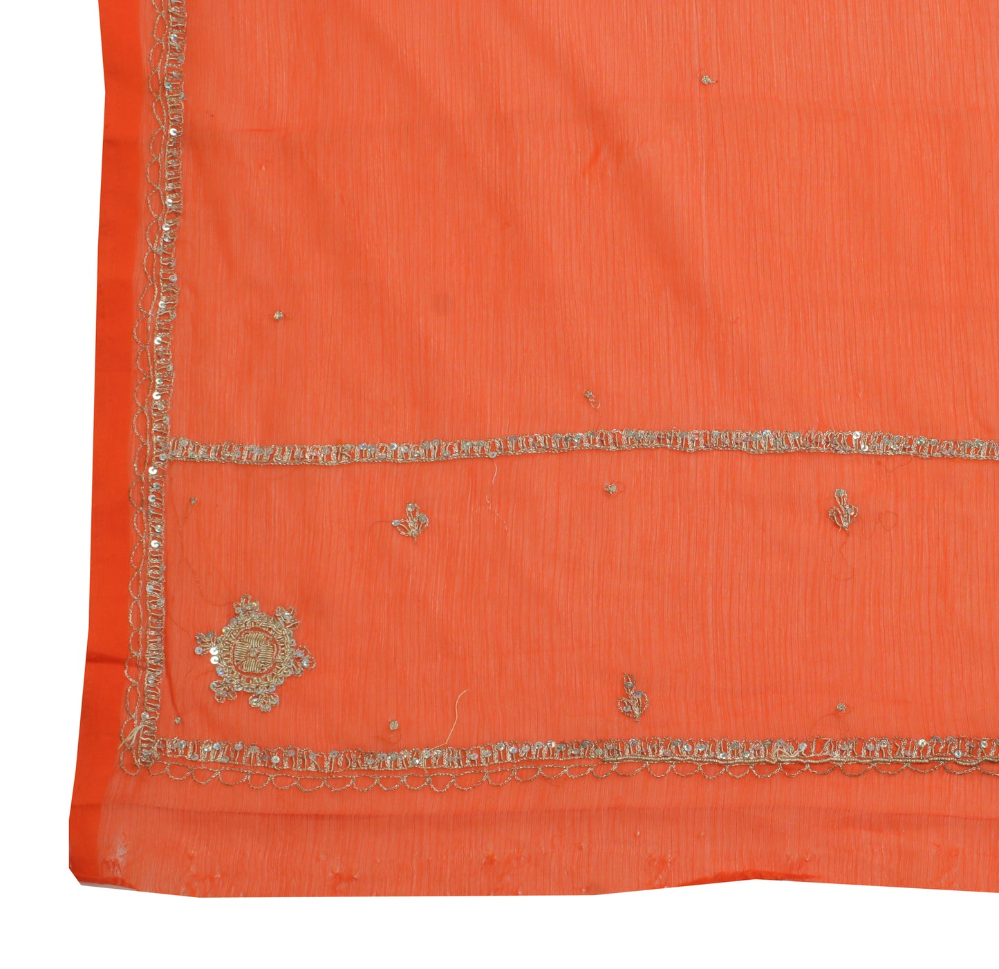 Sushila Vintage Orange Dupatta Blend Chiffon Silk Hand Beaded Zardozi Long Stole