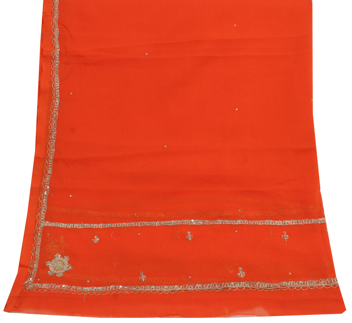 Sushila Vintage Orange Dupatta Blend Chiffon Silk Hand Beaded Zardozi Long Stole