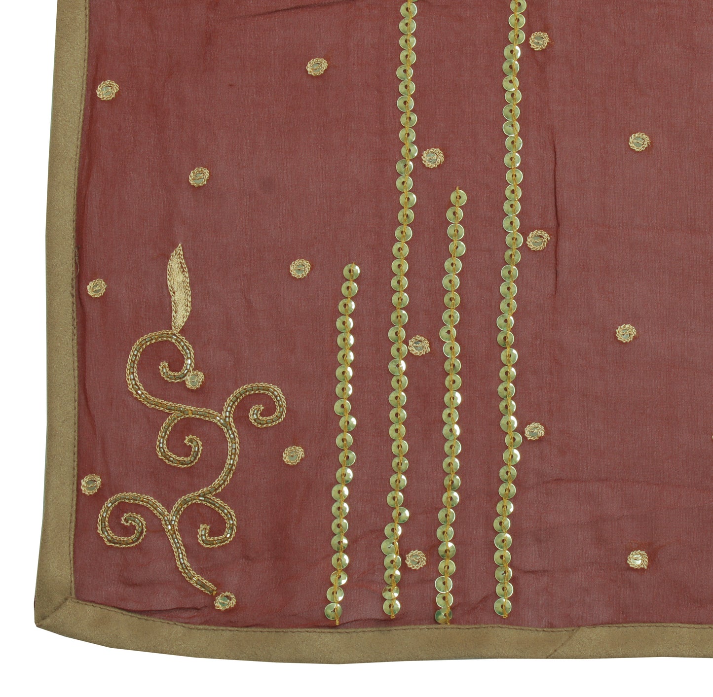 Sushila Vintage Brown Dupatta Pure Georgette Silk Embroidered Long Stole Scarves