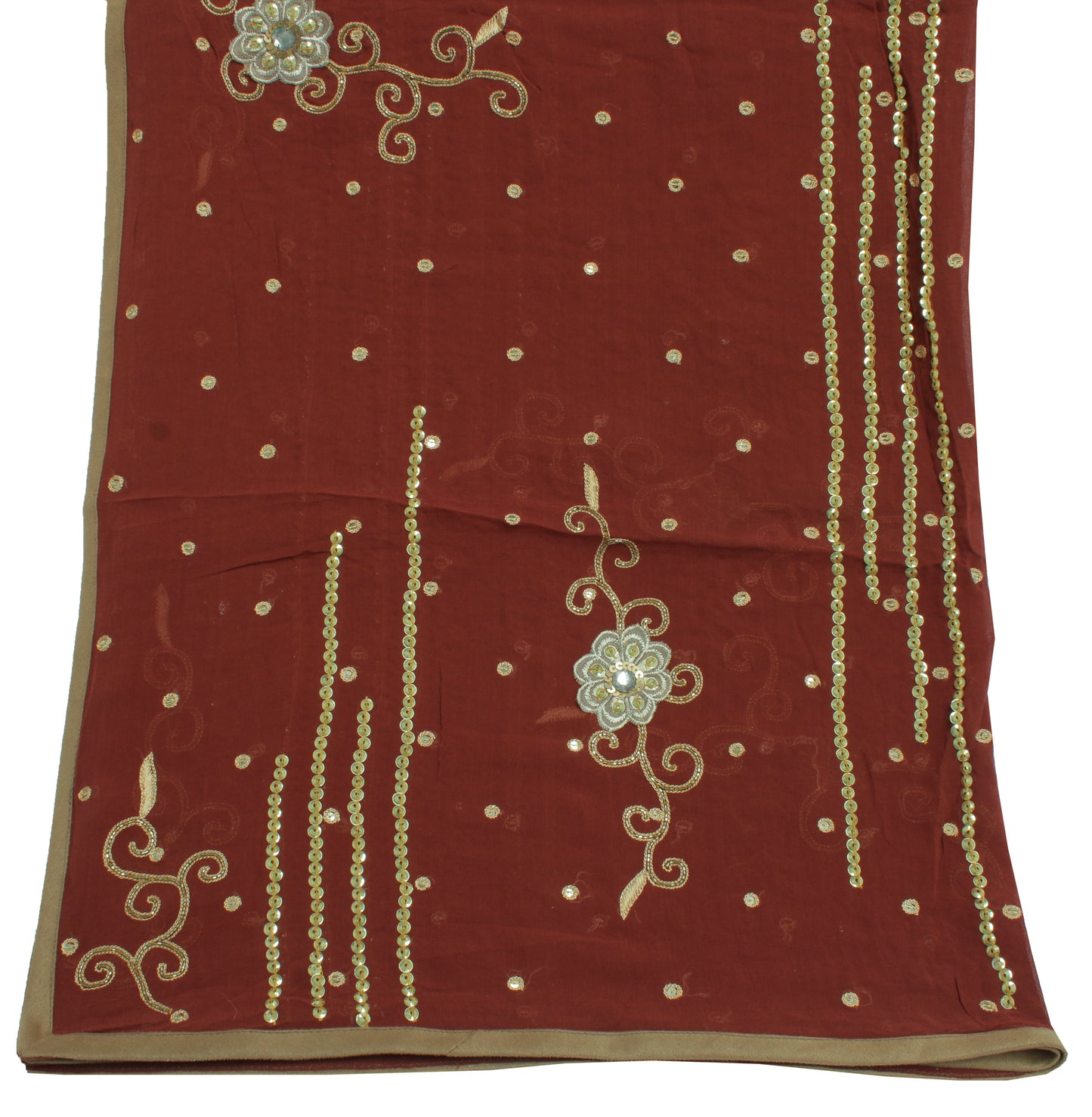 Sushila Vintage Brown Dupatta Pure Georgette Silk Embroidered Long Stole Scarves