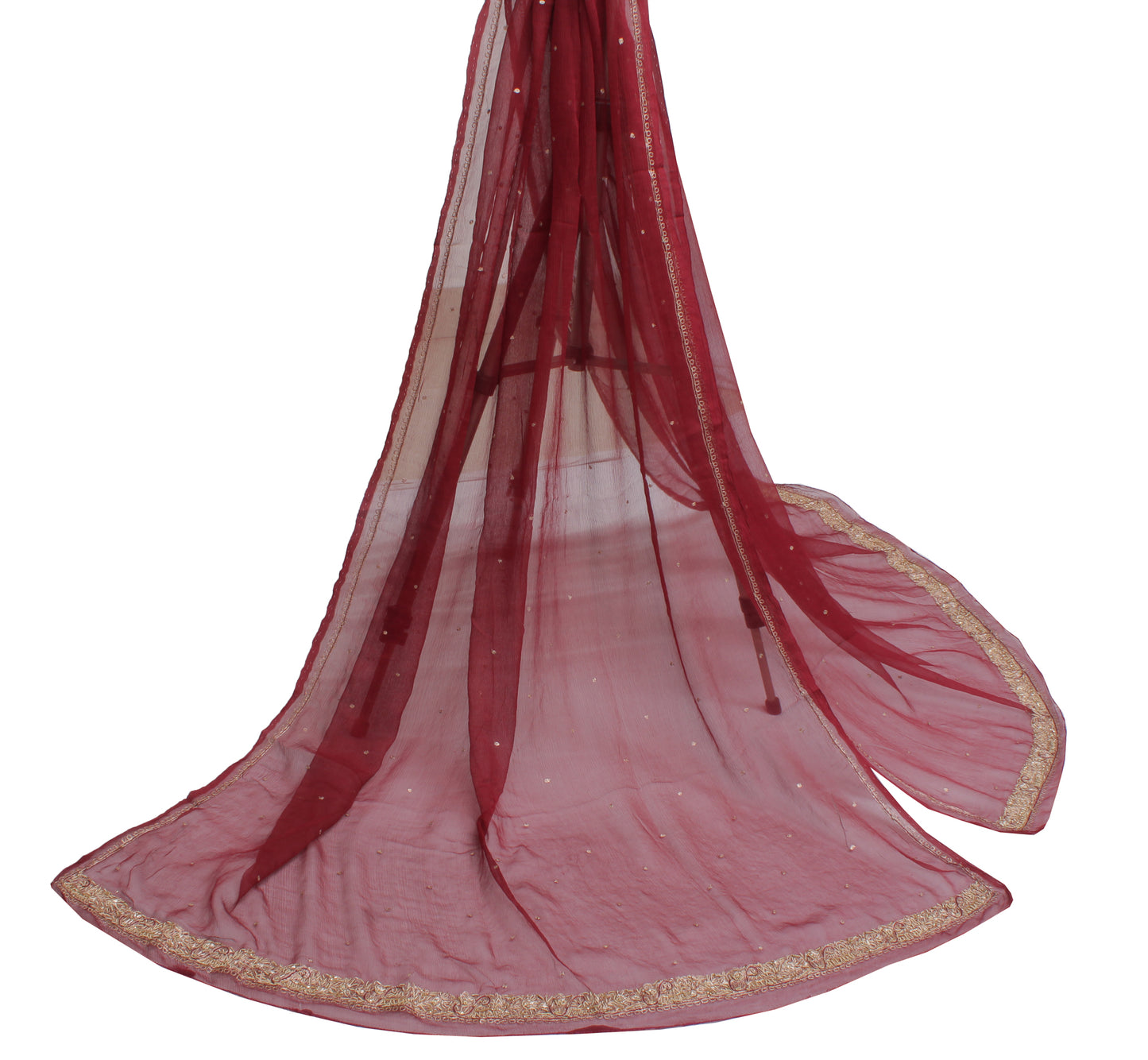 Sushila Vintage Maroon Dupatta Pure Chiffon Silk Zari Embroidered Long Stole